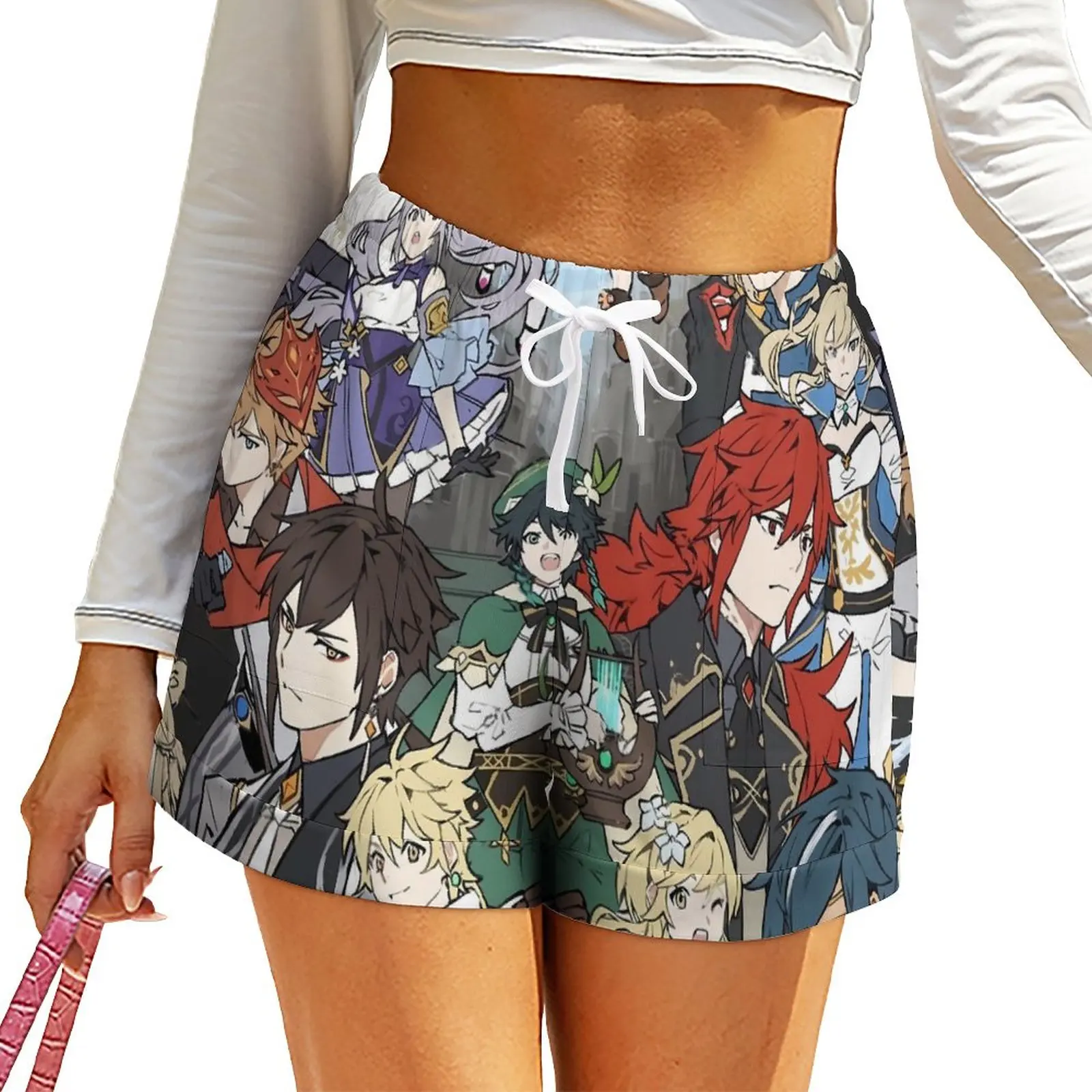 

Шорты Genshin Impact с мультяшным принтом, модные летние шорты Y2k, короткие штаны на заказ с карманами, уличные модные шорты большого размера