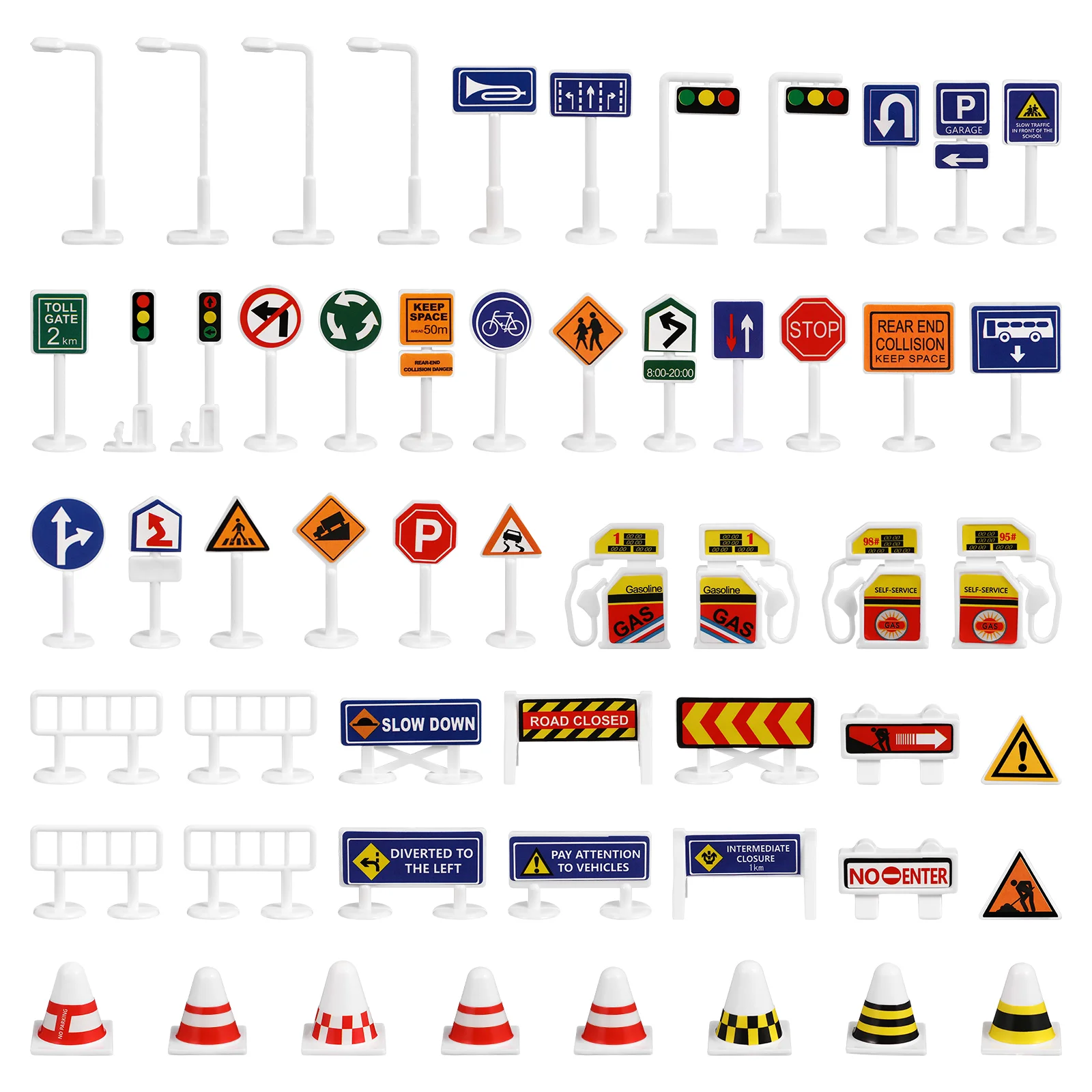 

56 Pcs Barricade Toys Street Signs Playset Traffic Ornament Road Models Kid Game Lights