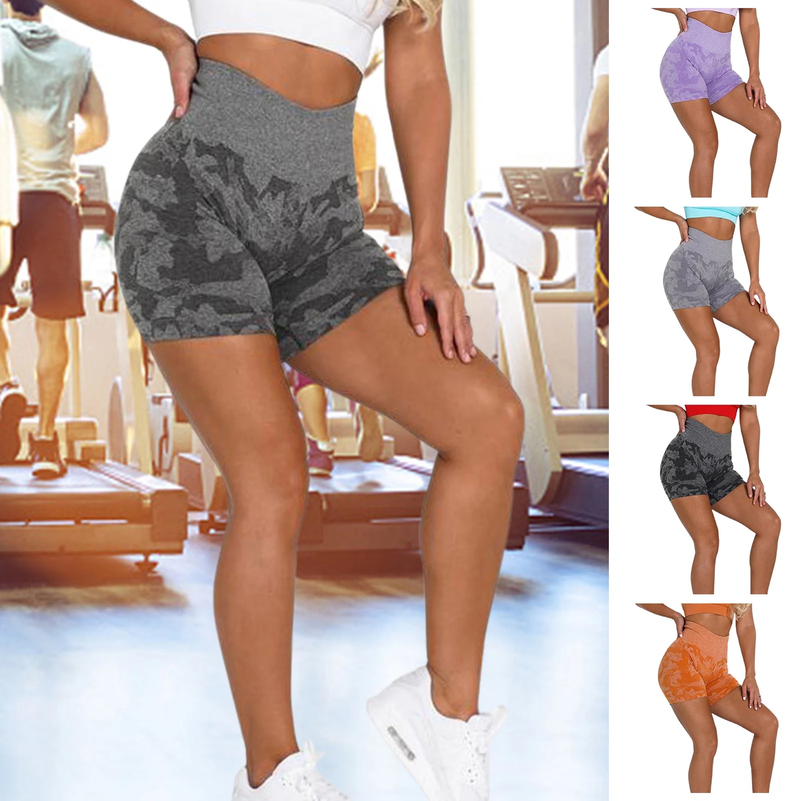 

Шорты женские для занятий йогой, бесшовные камуфляжные пикантные шорты с завышенной талией и поддержкой живота, для бега, тренажерного зала...