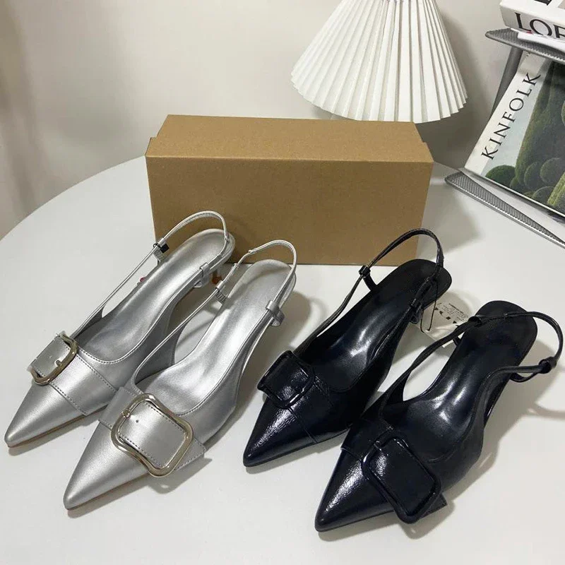 2024 летние туфли на высоком каблуке для женщин кожаные элегантные сандалии с