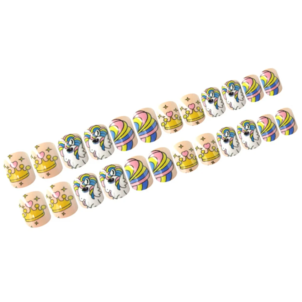 

24pcs Girls False Nail Sticking Nail Decals Full Cover Manicure Decorative Sticker Fake Cartoon Nails Sticker for Kids )