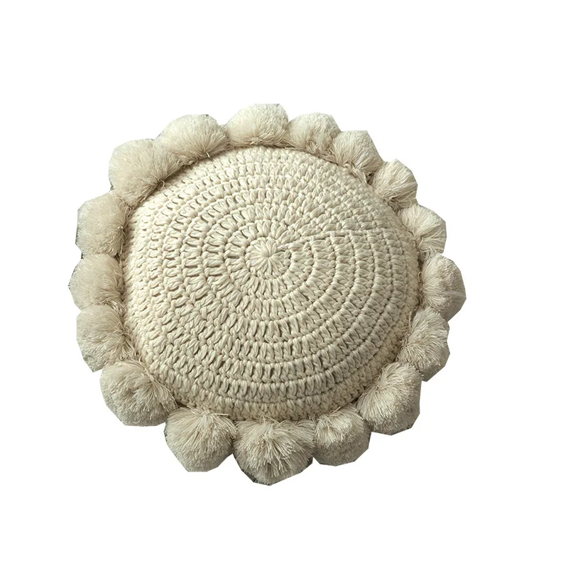 

Round Crocheted Seat Cushion Pillow Floor Office Chair White Bench Cushion Pastoral Living Room Almofadas Home Textile EB50ZD