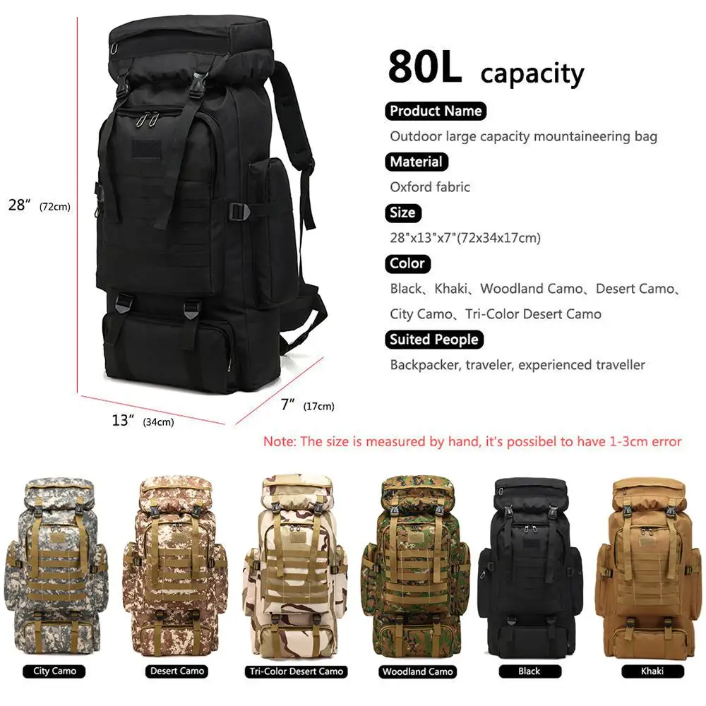 80L Military Tactical Backpack Army Shoulder Backpack Molle System Backpacks Outdoor Sports Backpack Camping Hiking Knapsacks
