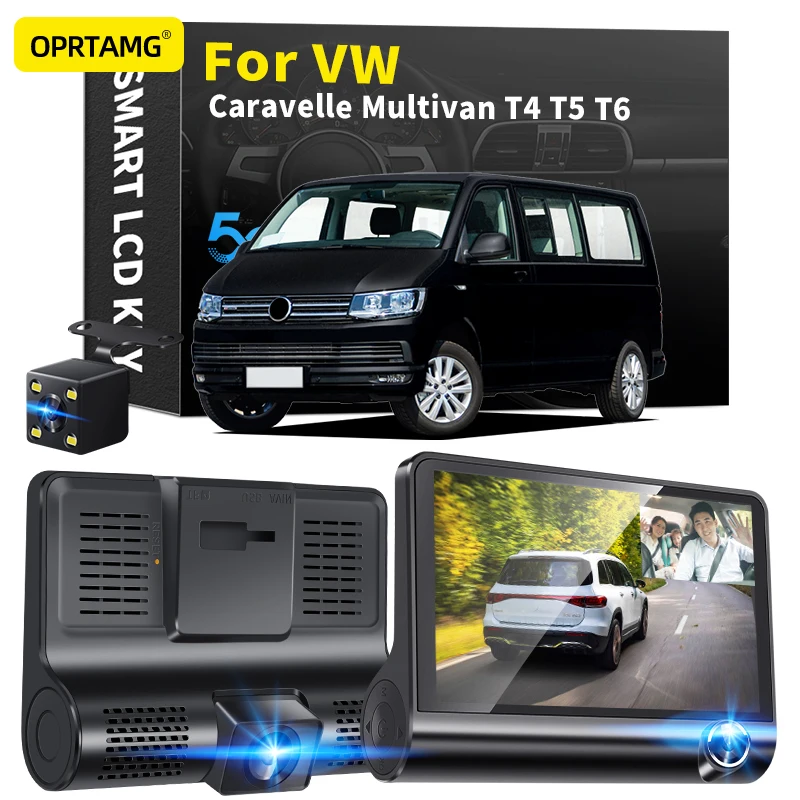 

Автомобильный видеорегистратор для Volkswagen VW Caravelle Multivan T4 T5 T6 2013 2014 2015-2022, Автомобильный видеорегистратор с 3 камерами, объектив 4,0 дюйма 1080P, ви...