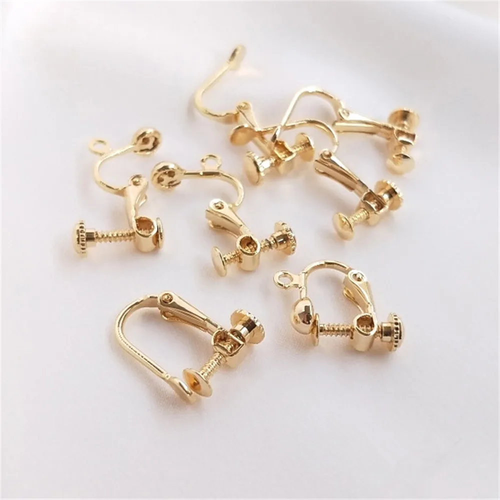 

14K Gold Filled Plated earclip is easy to use with no earhole wearable screw clip earring DIY handmade earpiece material
