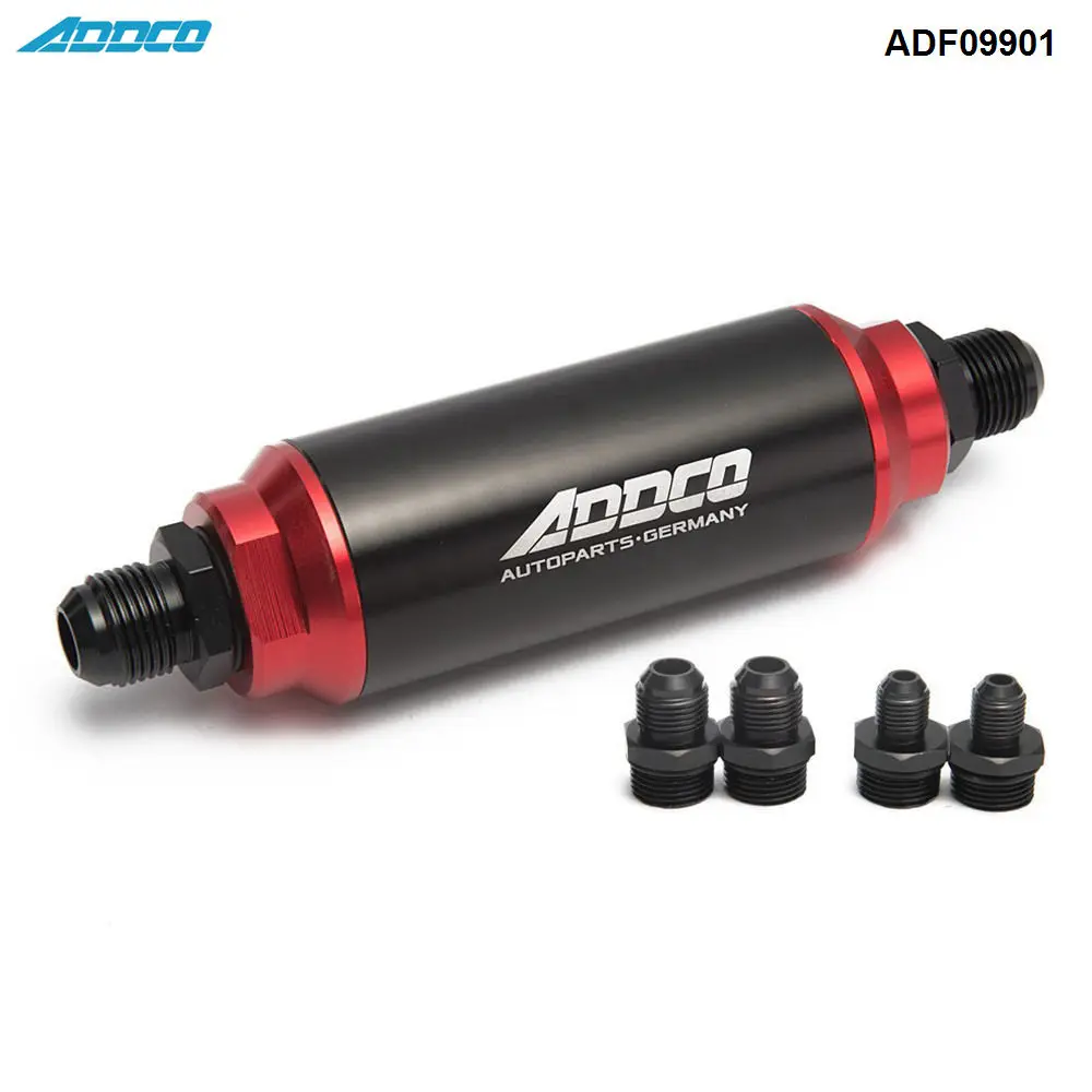 

40 Micron BLACK & RED INLINE FUEL FILTER & MOUNT AN10 AN8 AN6 UNIVERSAL HIGH FLOW TURBO ADF09901