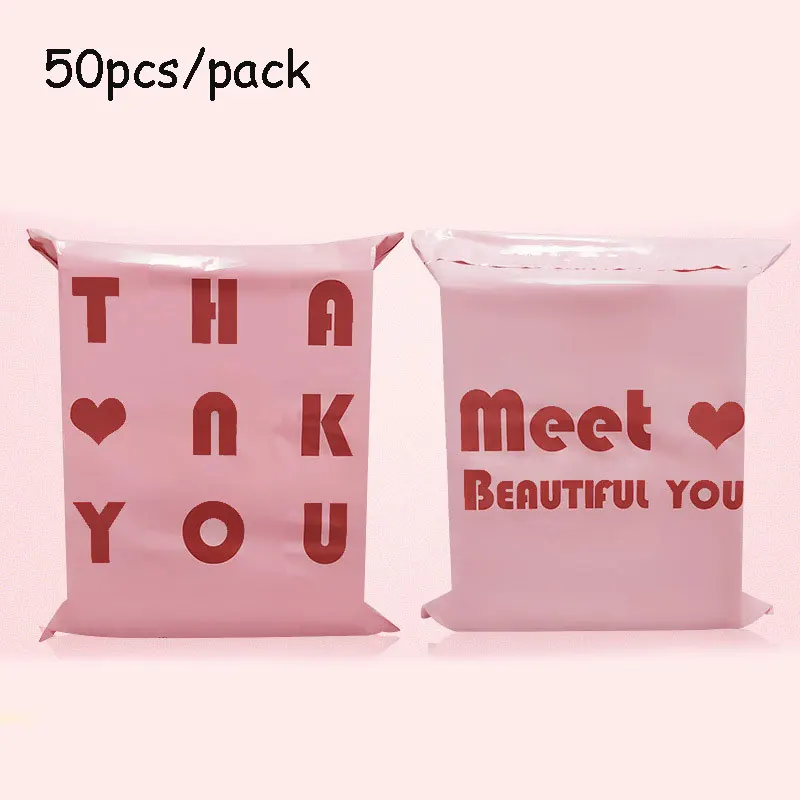 

50Pcs THANK YOU Envelope Packing Poly Bag Self Seal Waterproof Courier Bags 12 Wires Pink Color Clothing PE Mailing Postal Bags