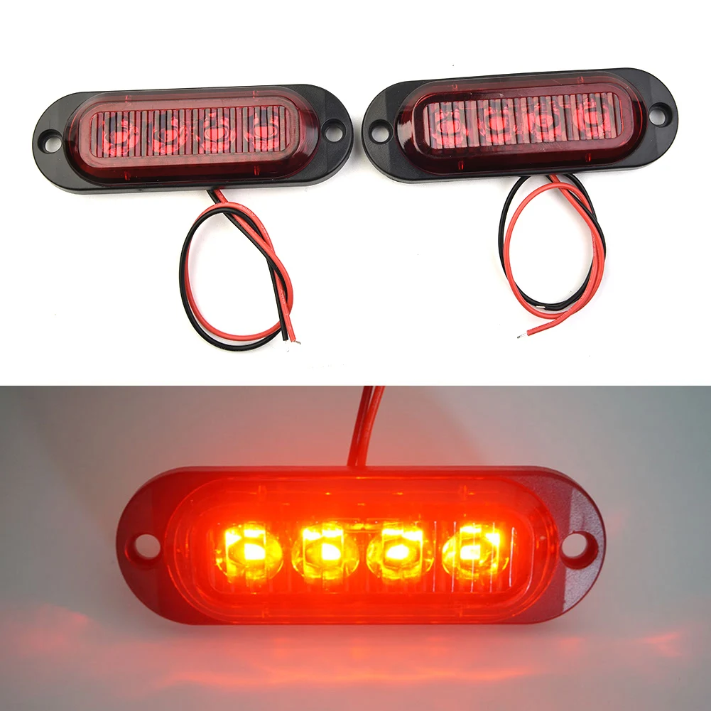 

2X Side Marker Clearance Trailer Truck RV LED Light Lamp Red Waterproof 12/24V 4 LED High Quality LED Bulbs For Trailers Trucks