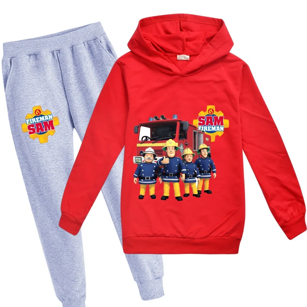 Fall Fireman Sam Kids Hoodies Pants 2pcs Sets Long Sleeve Pullover Boys Sweatshirt Teenage Girls Clothing 2-16Years - купить по