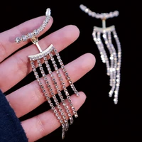 luxury rhinestone crystal long tassel earrings for women bridal shiny drop dangling earrings party wedding jewelry gifts