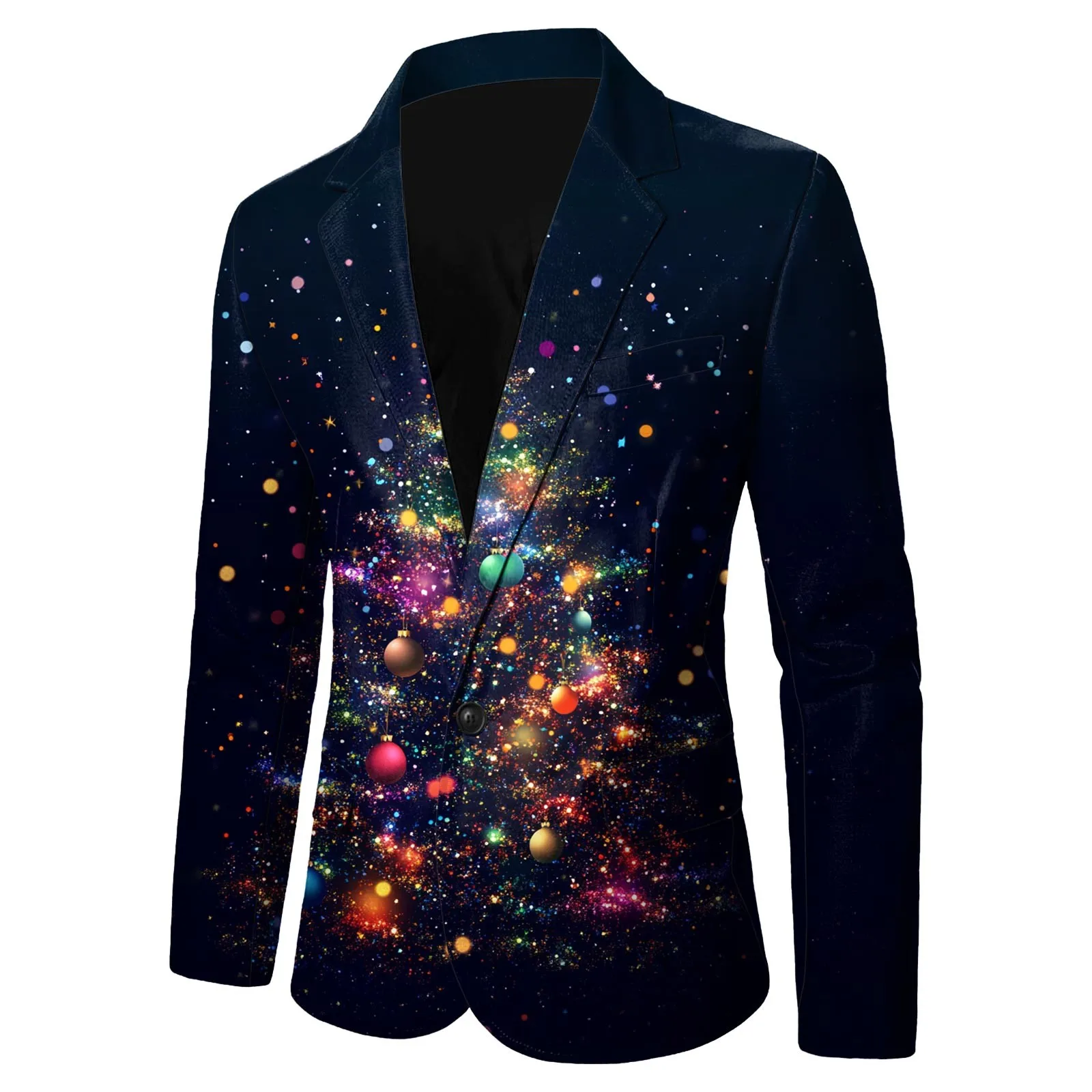 Мужской рождественский пиджак с принтом v-образным вырезом и длинными рукавами