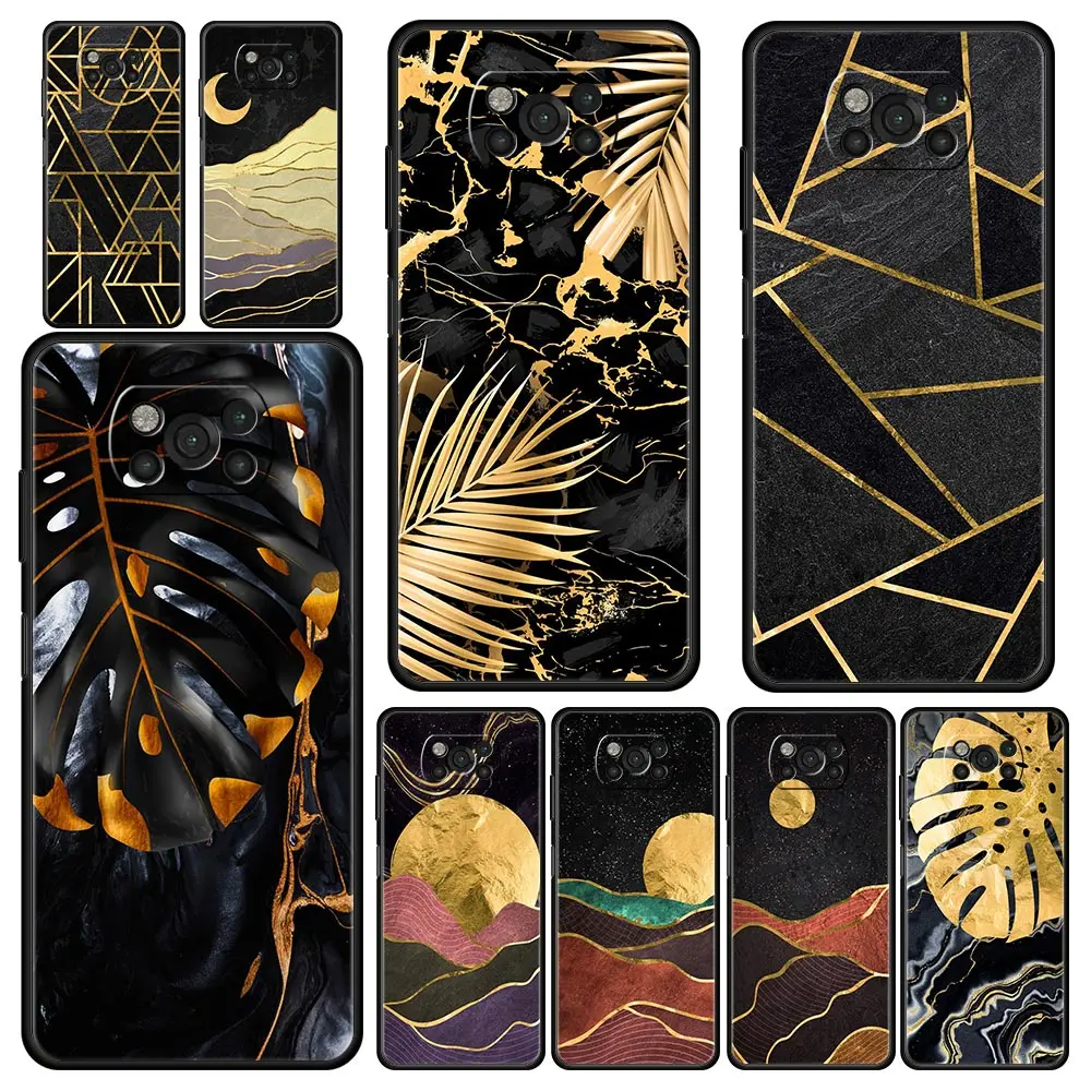 

Черный золотистый мраморный тропический чехол для телефона Xiaomi Poco X3 NFC M3 F3 F4 M4 X4 Mi Note 12T 12 Pro 10 11 Lite 10T 5G 11T 9T 11i, чехол