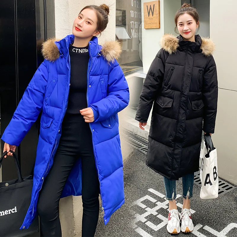 Long Winter Women Cotton Jacket Coat Elegant Female Fur Hooded Parka Outwear Casual Thick Warm Women Winter Coat Clothes