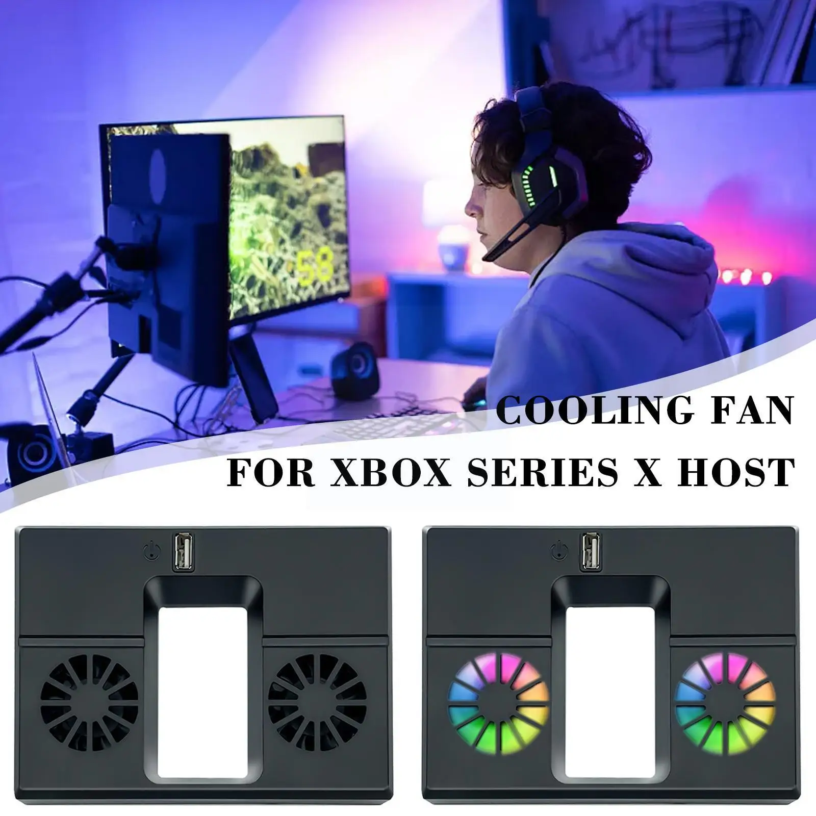 

Linkstyle Upgraded Vertical Cooling Fan for Xbox Series X Host Side Mount With RGB Color LED Light Dual Fans External USB P X1Q9