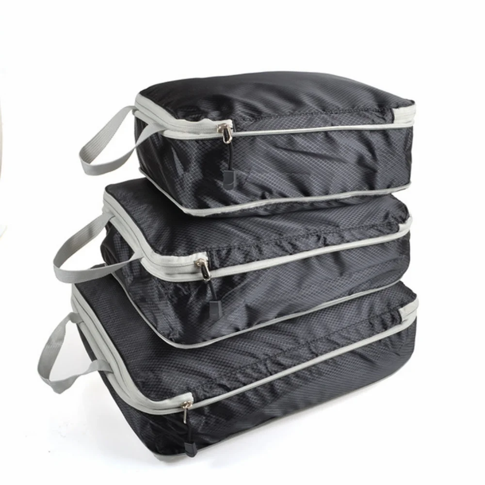 

3pcs Compressible Packing Cubes Foldable Waterproof Travel Storage Bag Suitcase Nylon Portable With Handbag Luggage Organizer