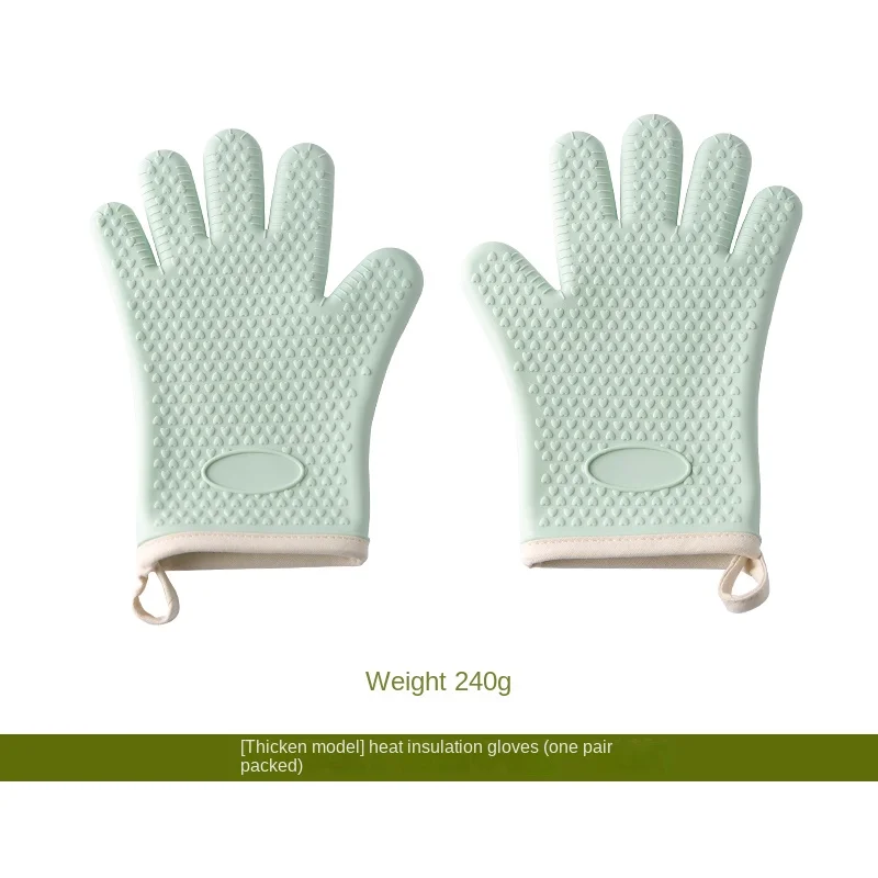 

Silicone Anti-hot Hand Set High Temperature Resistant Thickened Oven and Microwave Oven Special Kitchen Baking Gloves