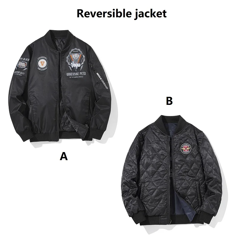 Reversible Clothes Oversized Embroidered Bomber Jacket Men Autumn Winter Warm Jacket Korean Fashion Casual Baseball Uniform