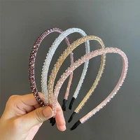 fashion elegant double layer crystal hairband women braided bead stone headband simple solid thin headwrap handmade hair hoop