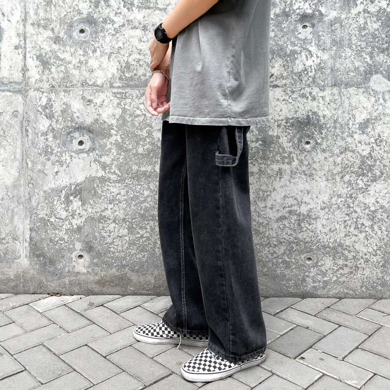 Wide legs Jeans Men Fashion Retro Solid Color Casual Straight Jean Pants Mens Streetwear Hip Hop Denim Pants Mens Trousers S-5XL