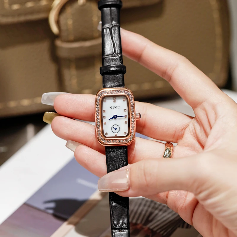 New Arrival Quartz Simple Luxury Diamond Crystal Classic Women Watch Elegent Stainless Steel Leather Wristwatch Lady Dress Clock enlarge