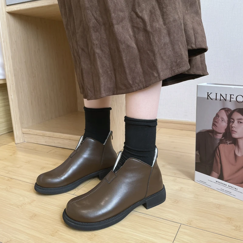 Round Toe Shoes Party Ankle Boot England Style Women's Casual Breathable Chelsea Boots 2022 New Thick Warm Boots mujer Non-slip