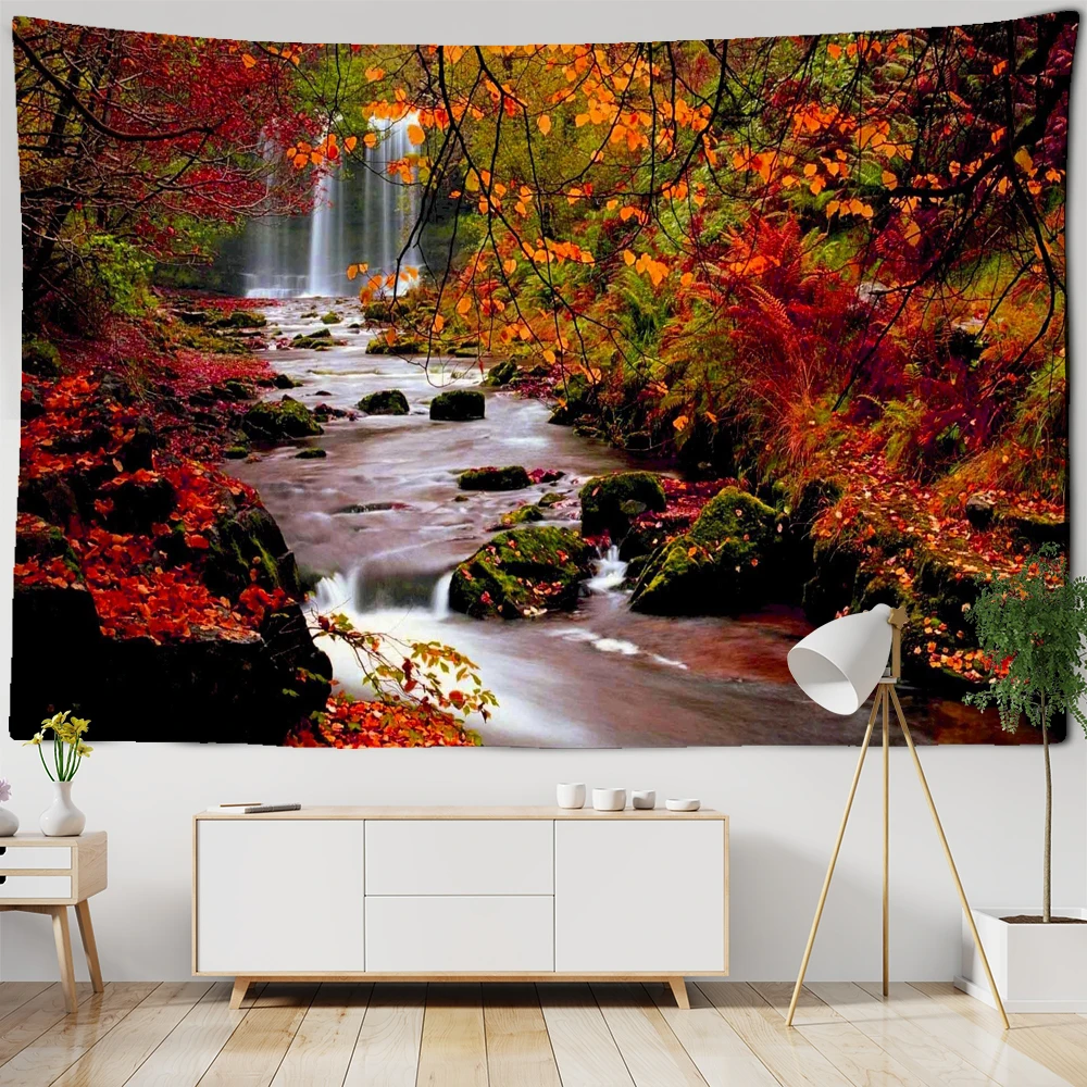 

BeautifulAutumn Nature Landscape Wall Tapestry Birch Liquidambar Tree Forest Wall Cloth Tapestries Hippie Mandala Tapestry