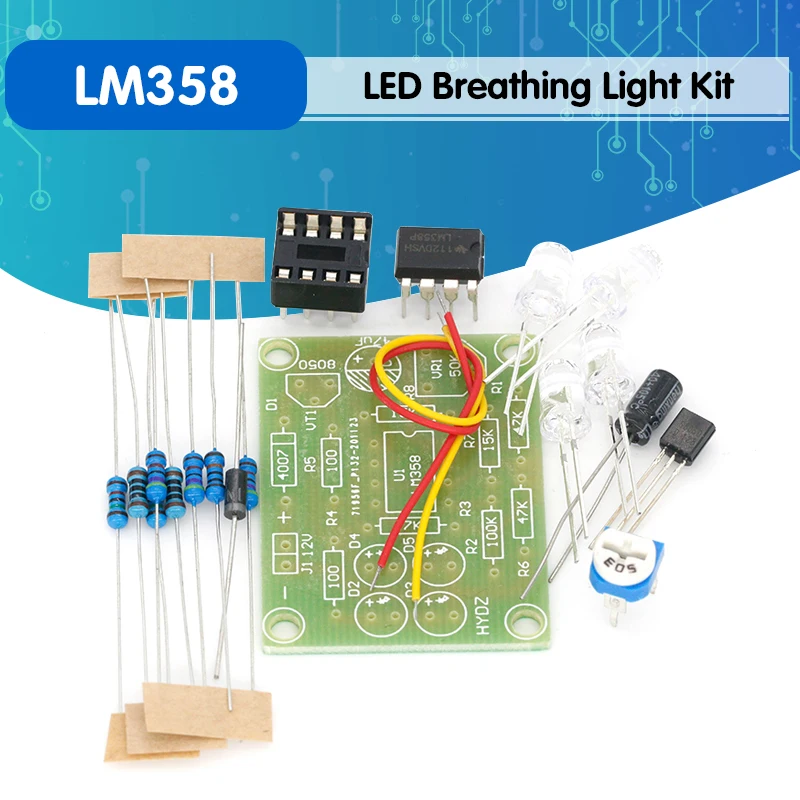 

LM358 комплект светодиодной дыхательной лампы, электронный серийный комплект, электронные наборы, запчасти «сделай сам», комплект дыхсветиль...