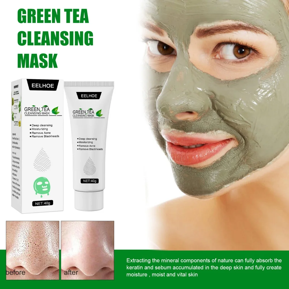 

40g Green Tea Cleansing Facial Mask Oil Control Blackhead Acne Treatment No Sensetive Moisturizing Deep Cleansing Beauty Health