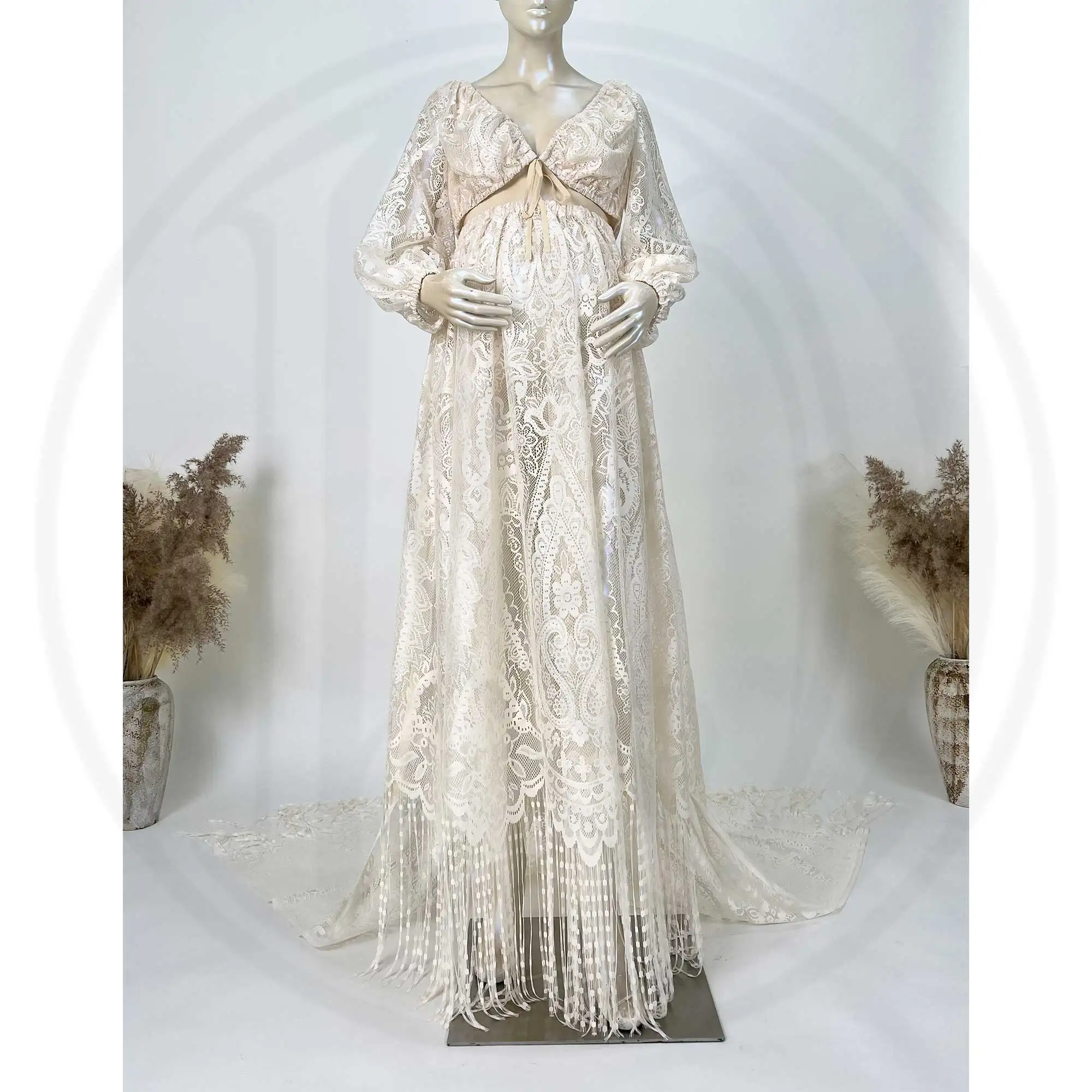 Don &amp Judy богемное кружевное платье с кисточками для беременных длинными рукавами