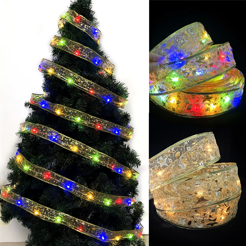 

Christmas Decoration for Home LED Ribbon Lights DIY Bows Christmas Ribbon with Lights Xmas Tree Ornaments Navidad Natal New Year