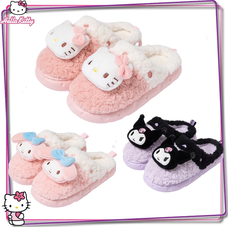 

Sanrio Hello Kitty Melody Cinnamoroll Plush Slippers Women's Home Cotton Slippers Winter Warm Casual Slippers Christmas Gift