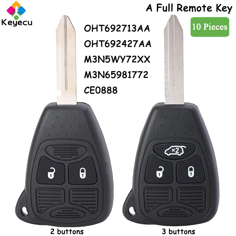 

KEYECU 10 шт. дистанционный Автомобильный ключ с 2 / 3 кнопками чип ID46 для Jeep Commander Patriot Compass Grand Cherokee Liberty Wrangler