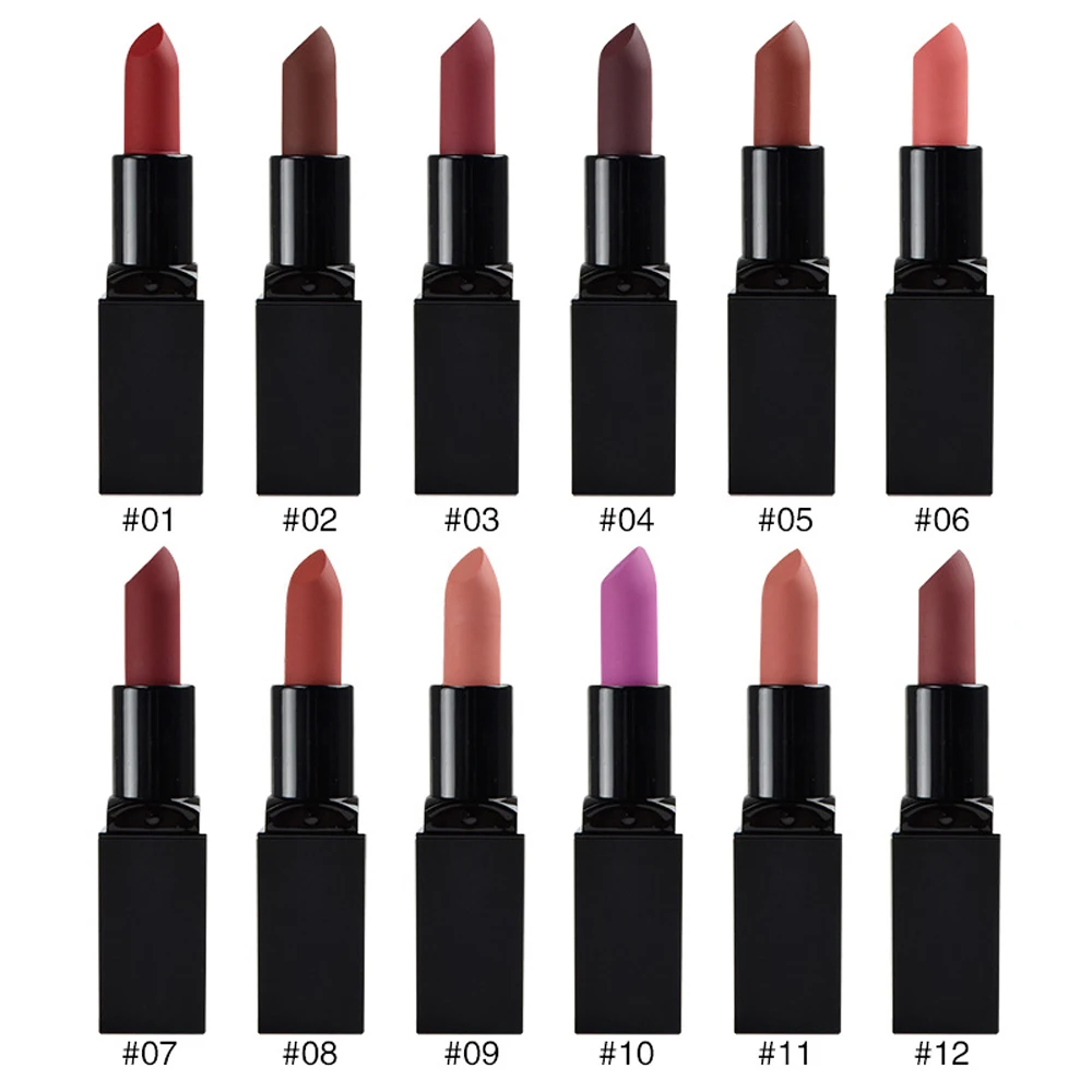 

12 Colors Matte Lipstick Non-stick Cup Lasting Waterproof Sexy Lip Beauty Korean Makeup Cosmetics Private Label Custom Bulk