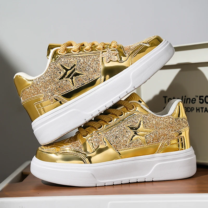 Пара спортивных кроссовок для бега золотые мужские туфли скейтбординга удобные