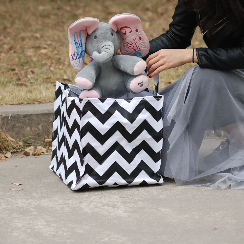 

Wholesale Black Chevron Square Storage Bin Basket Fabric Organizer Laundry Toy Container with Top Handles DOM111-082