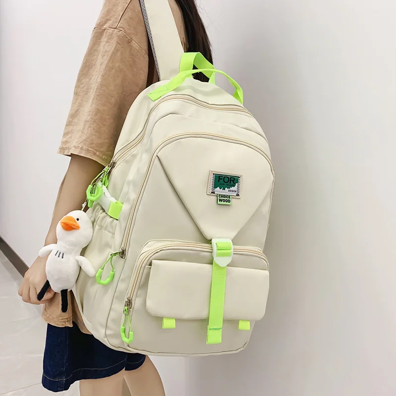 

Женский рюкзак в Корейском стиле, вместительный водонепроницаемый нейлоновый дорожный ранец контрастных цветов для девочек, школьная сумк...