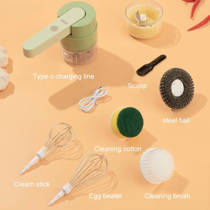 

Multifunctional Garlic Chopper Creative Vegetable Cutter Type-c Charging Handheld Electric Vegetable Cutter Wholesale 4in1
