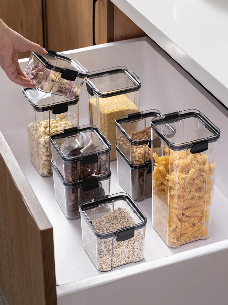 

Kitchen Storage Whole Grains Sealed Tank Food Grade Rice Noodles Nuts Storage Box With Lid Transparent Milk Powder Snack Cans