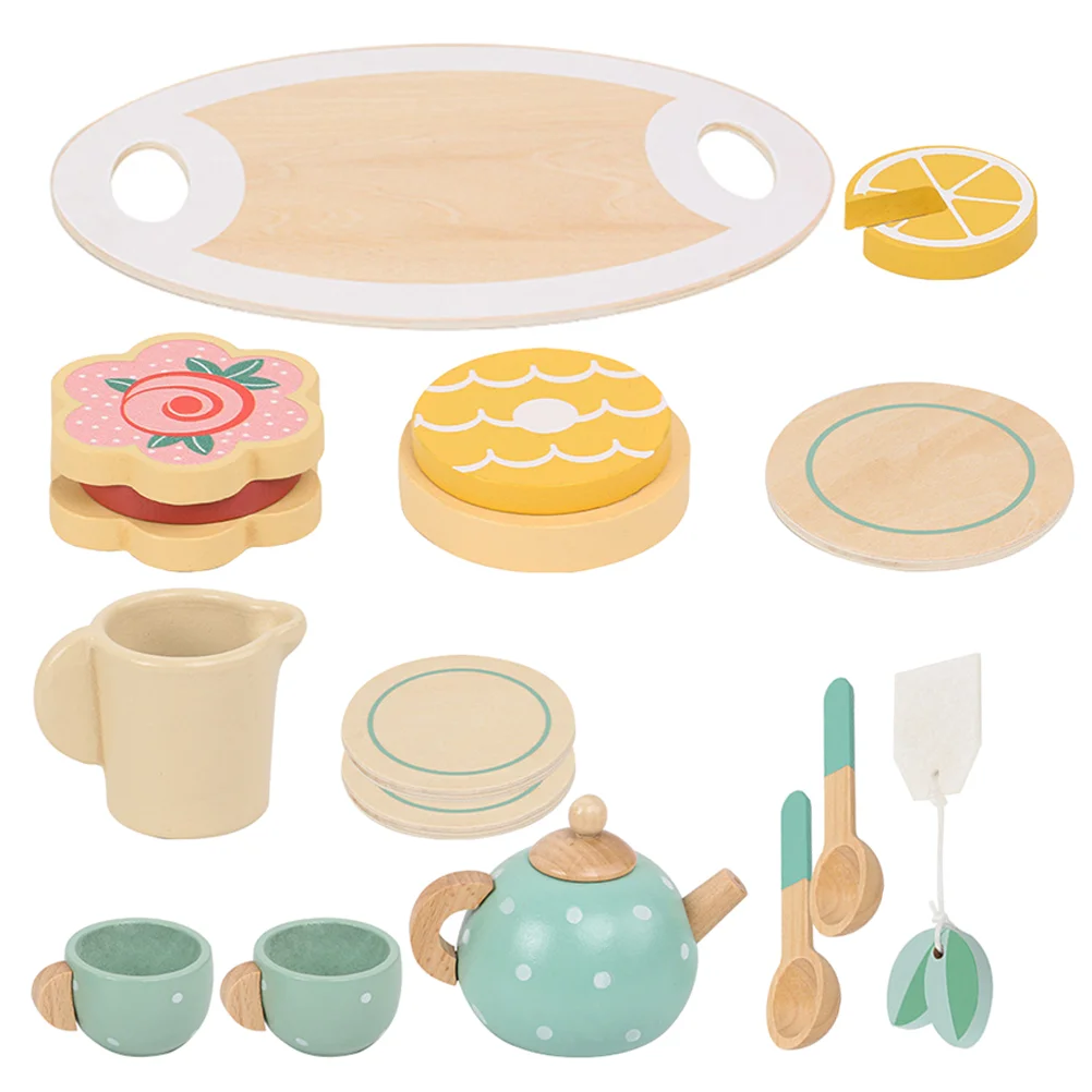 

Tea Set Toys Miniature House Teaware Realistic Prop Puzzle Cake Props Wooden Toddler Children's