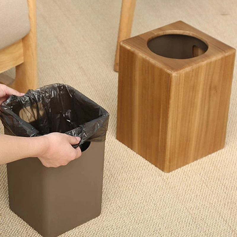 AFBC Natural Wood Trash Wooden Square Trash Can With Plastic Trash Can Suitable For Living Room Office Kitchen Hotel