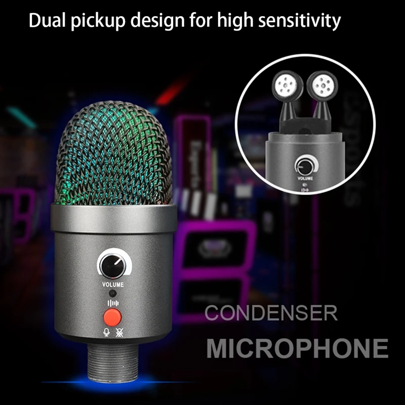 RBG Colorful Stereo Microphone Computer Gaming Live Video Conference Mic Bluetooth For Mobile Phone