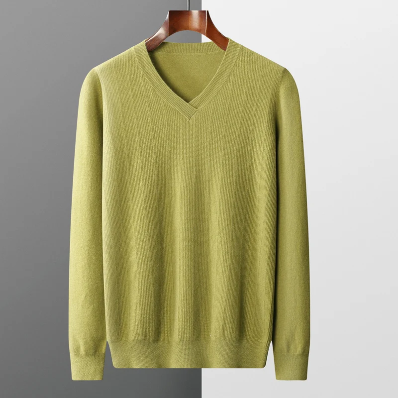 100% Pure Wool Cashmere Sweater Men V-Neck Pullover Casual Knitted Jacquard Sweater Autumn and Winter New Warm Cashmere Sweater