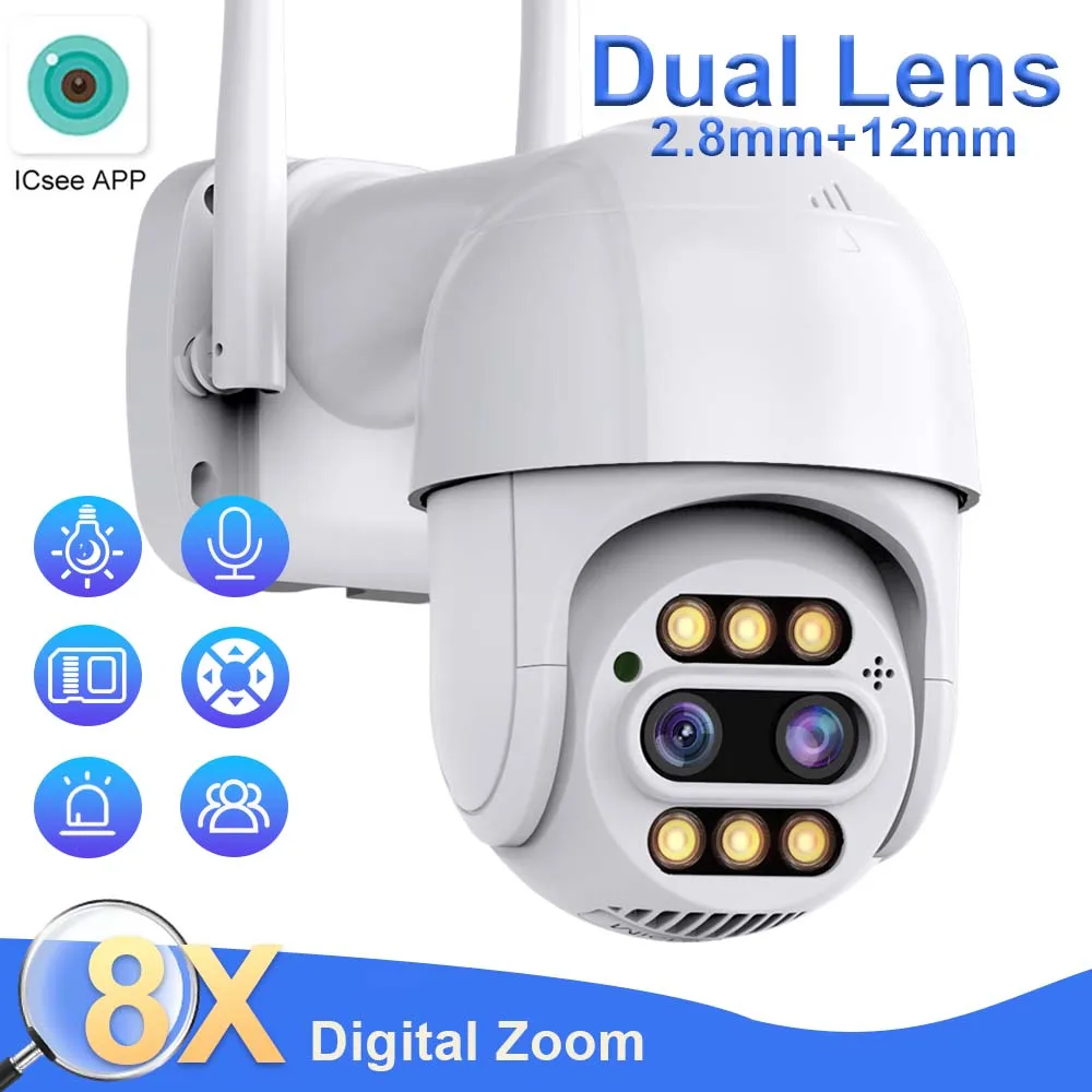 

8MP 4MP PTZ IP Camera 8x Digital Zoom Dual-Lens 2.8mm+12mm AI Human Detect Wifi Video Surveillance Camera CCTV UHD 4K ICSEE APP