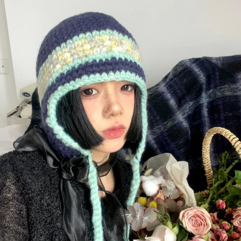 Нишевые защитные наушники контрастного цвета вязаные шапки-бомберы женские