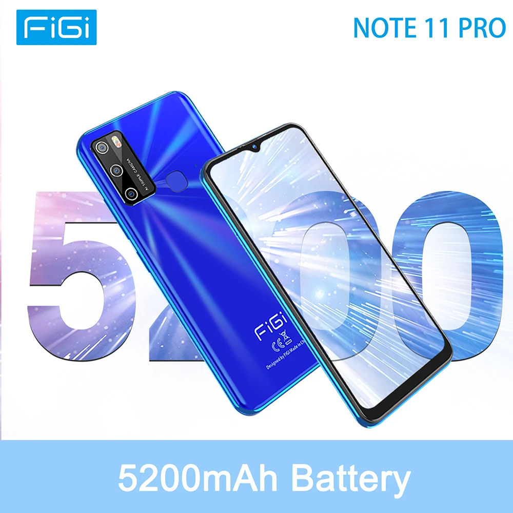 FIGI Note 11 Pro Android 11 Cellphones 4GB 64GB 6.52 Inch Mobile Phone MTK6762 Quad Core Smartphones 5200mAh 13MP Triple Cameras