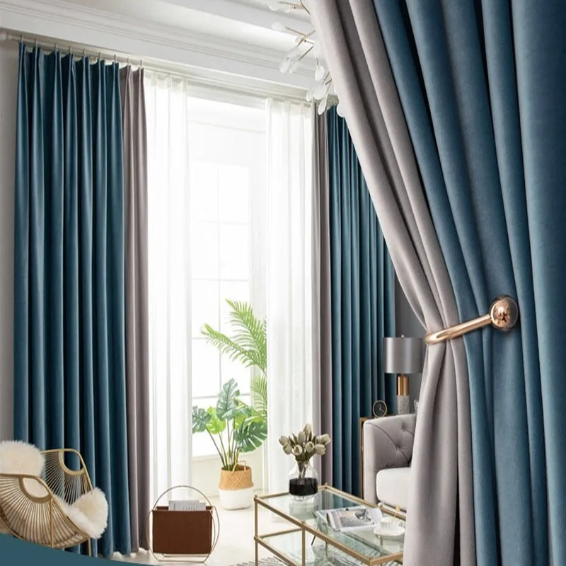 

Two Color Patchwork Velvet Curtains for Living Room Bedroom Luxury European Style Modern Minimalist Curtain Blackout Curtains