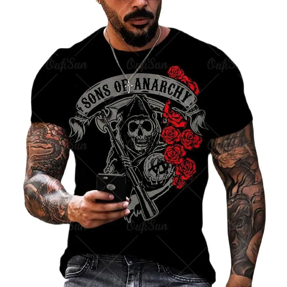 

Funny Skull Men's T-shirt Love Heart Shaped Shirt Men's Punk Rock Print Graphic Top Gothic Plus Size T-shirt Men's Clothing 6XL