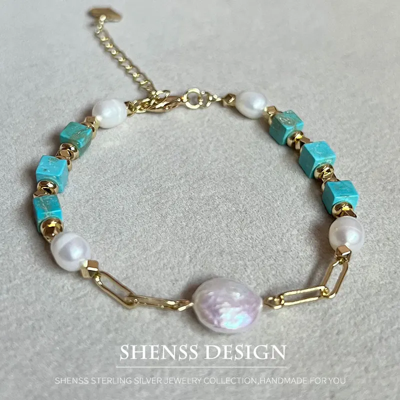 Браслет из натурального пресноводного жемчуга в стиле барокко 18 + 5 см