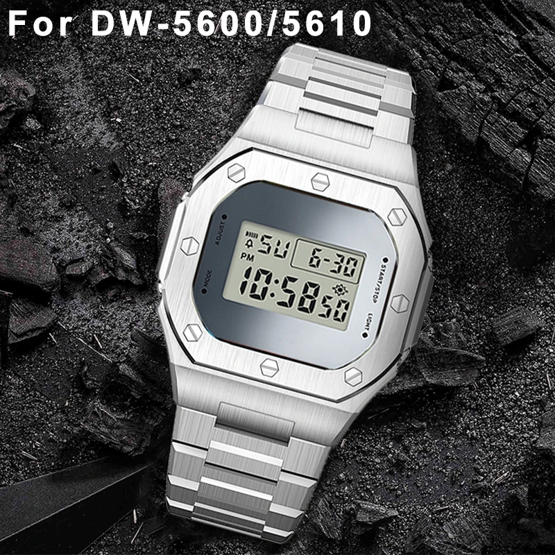 

Metal Stainless Steel Case Strap for Casioak DW-5600 DW-5610 Modification Kit Steel Bezel Rubber Strap for DW5610 DW5600 Series