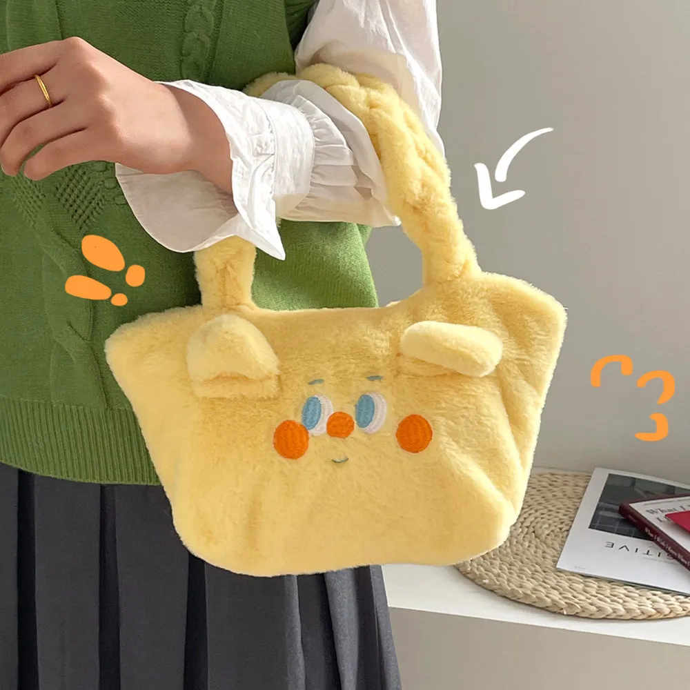 

Женская зимняя плюшевая сумка карамельного цвета, милая мультяшная Наплечная Сумка для девушек, маленькая фотосумка